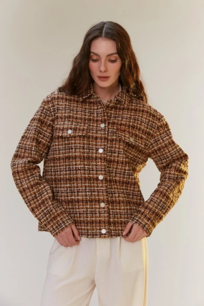Куртка-рубашка твидовая в клетку с накладными карманами INSPIRE  купить онлайн