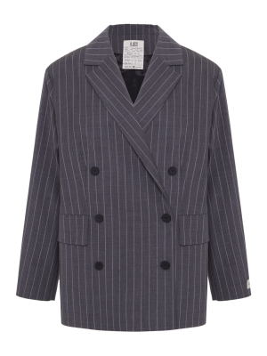 Пиджак двубортный из шерсти (серый/полоска) (OS, СЕРЫЙ/ПОЛОСКА)