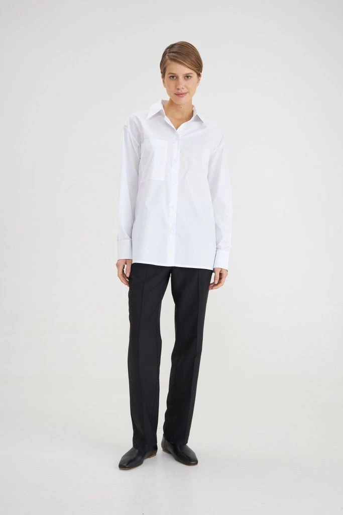 Рубашка удлиненная с карманом (белый) (M, белый)