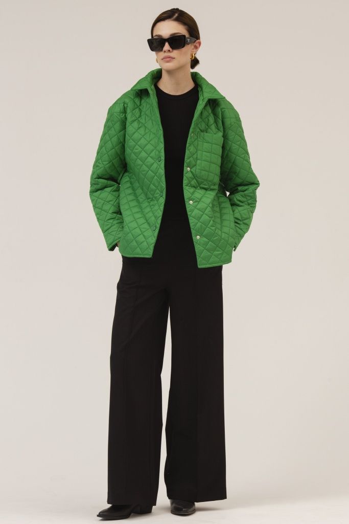 Куртка-рубашка стеганая с поясом (зеленый) (S, зеленый)