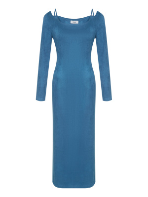 Платье приталенное в длине миди (Цвет: синий) (XS, синий)