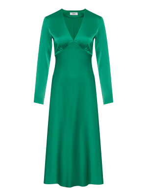 Платье из атласа с V-образным вырезом (Цвет: зеленый) (XS, зеленый)