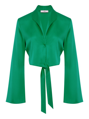 Блузка из атласа с завязками (зеленый) (XXS, зеленый)