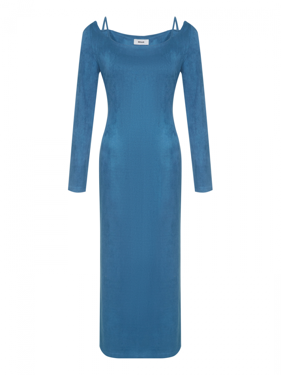 Платье приталенное в длине миди (Цвет: синий) (M, синий)