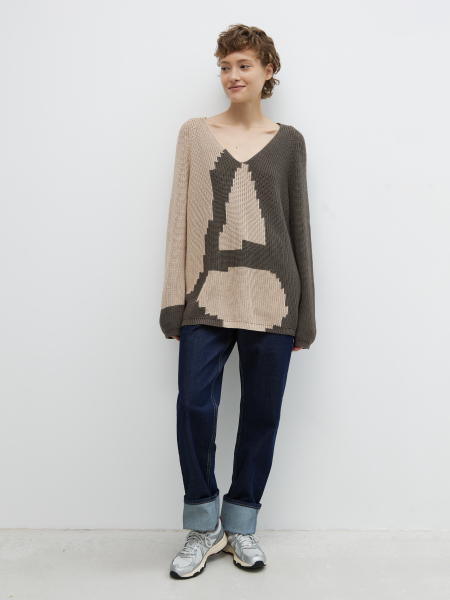 Джемпер с треугольным вырезом из хлопка AroundClother&Knitwear  купить онлайн