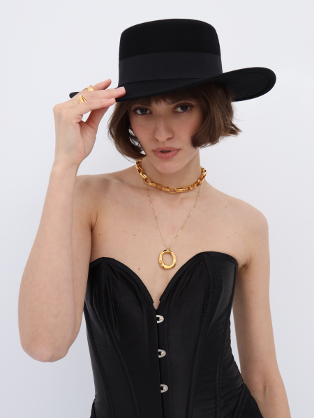 Шляпа канотье фетровая с лентой Canotier Кф8л цвет черный купить онлайн