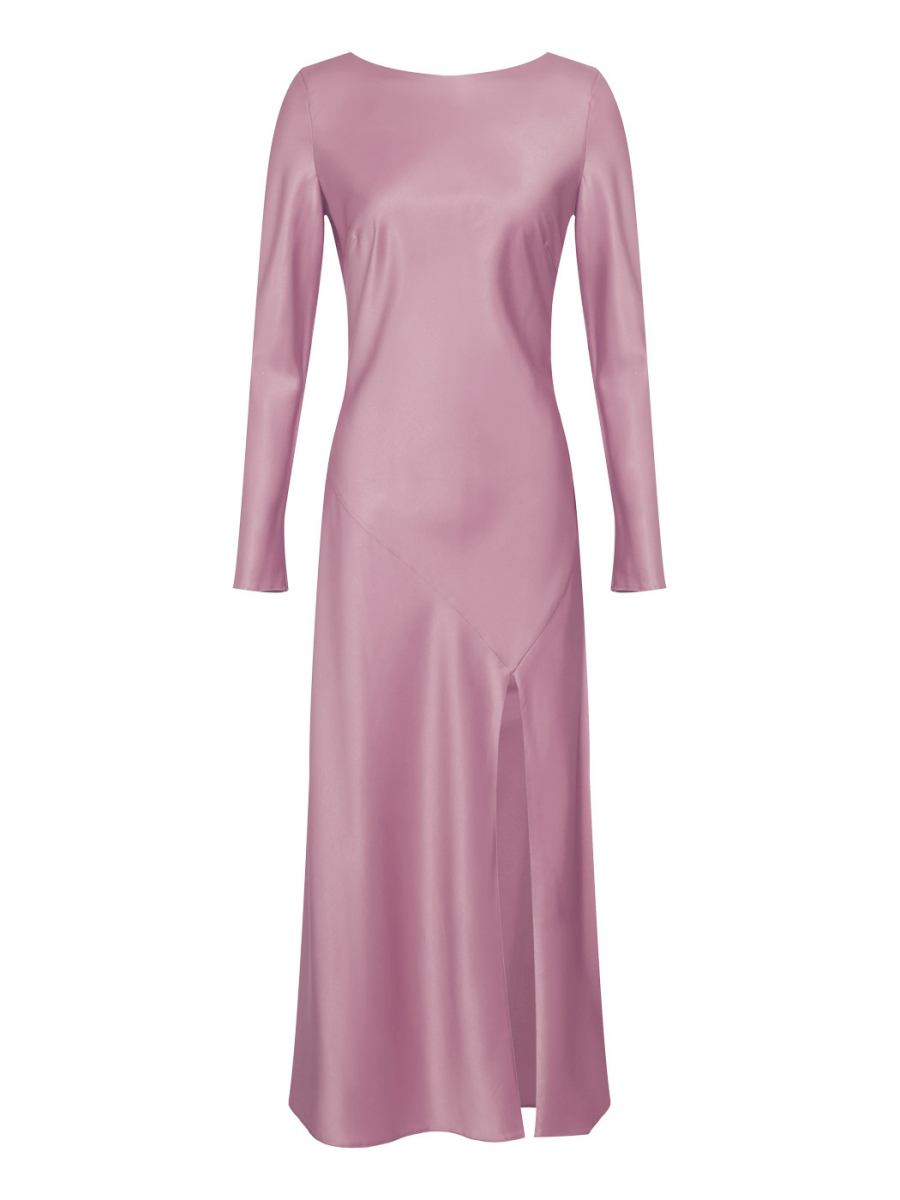 Платье из атласа с разрезом (Цвет: розовый) (M, розовый)