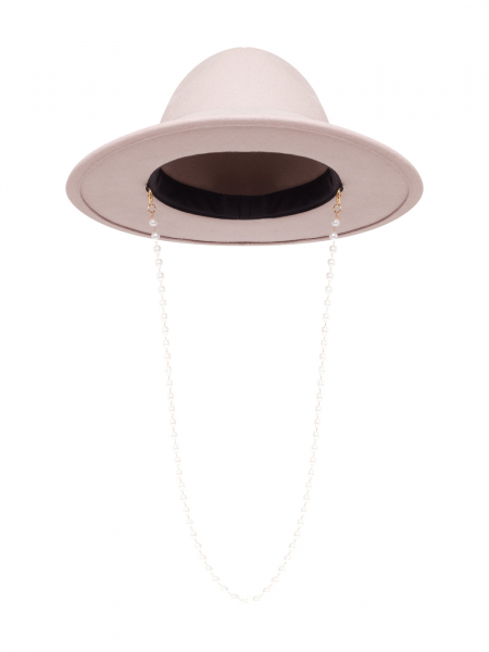 Шляпа федора фетровая с лентой и жемчужной цепочкой Canotier  купить онлайн