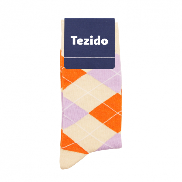 Носки ромбы Tezido, цвет: бежевый/сиреневый Т2508,36-40 купить онлайн