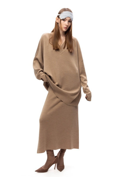 Костюм с юбкой из шерсти ASYA SEMYONOVA, цвет: BEIGE, 00-00002386 купить онлайн