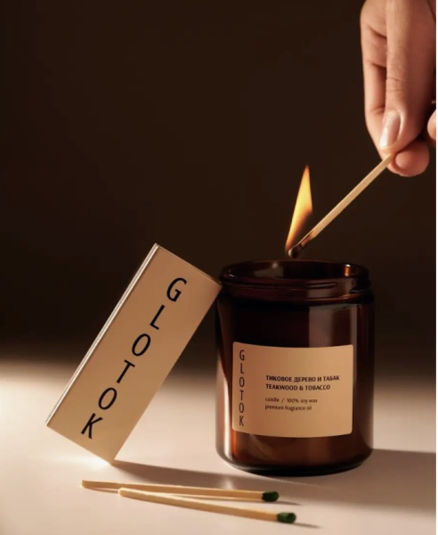 Ароматическая свеча, аромат "тиковое дерево и табак" GLOTOK, цвет: тиковое дерево и табак  купить онлайн