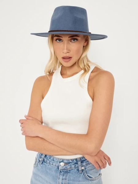Шляпа капля фетровая с ремешком Canotier кап/ф7,5р цвет голубой купить онлайн