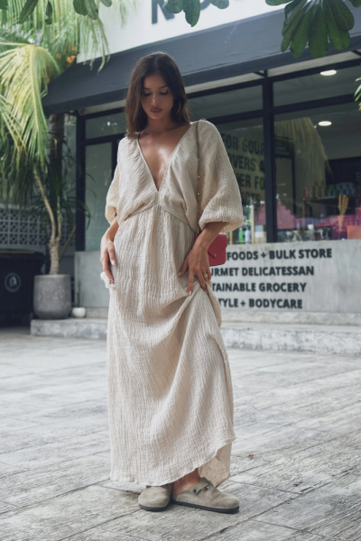 Платье Victoria maxi dress linen crinkle Cantik, цвет: бежевый,  купить онлайн