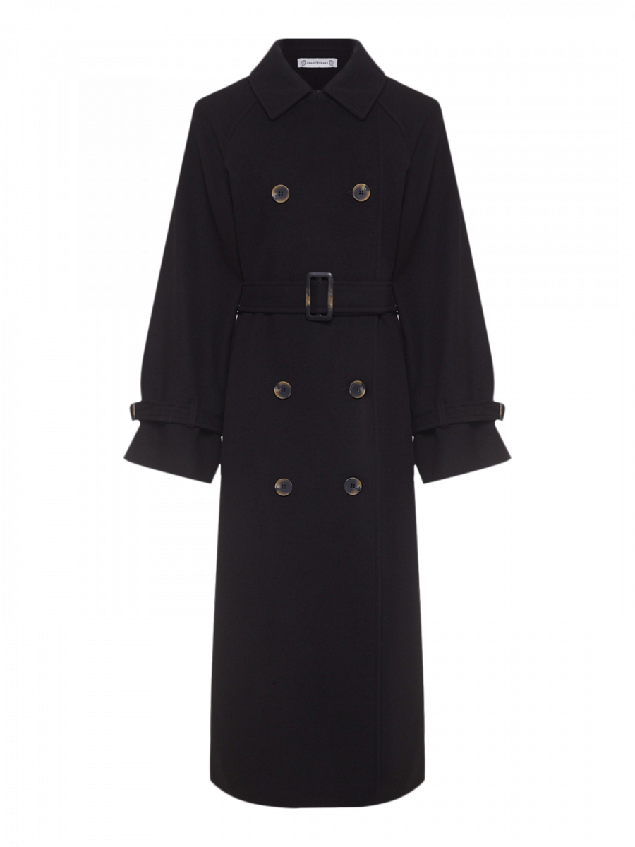 Пальто двубортное с рукавом реглан (черный) (L, черный)