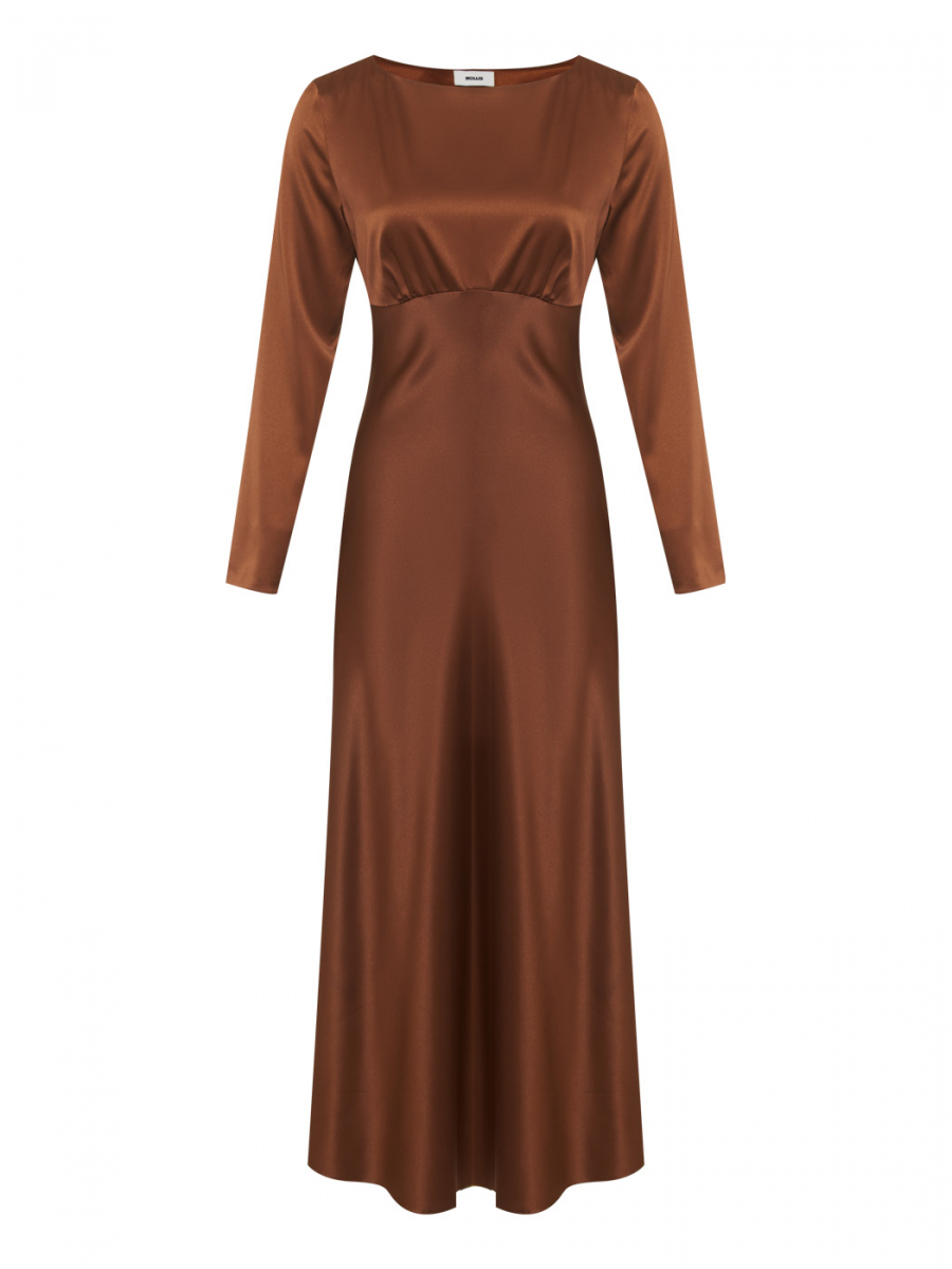 Платье миди из атласа (Цвет: шоколадный) (L, шоколадный)