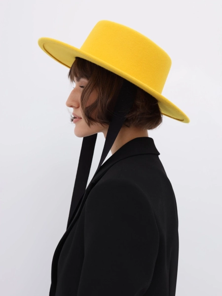 Шляпа канотье фетровая с завязками Canotier Кф8з цвет желтый купить онлайн