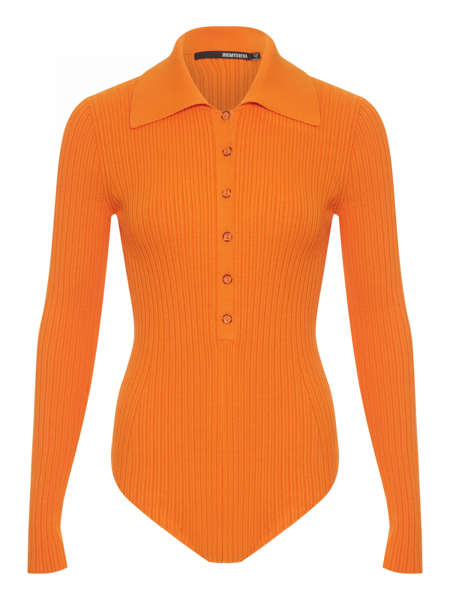 Трикотажное боди с длинным рукавом (оранжевый) (44, оранжевый)