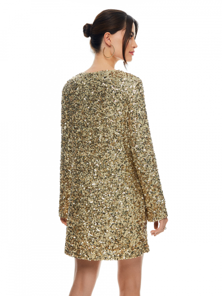 Платье мини из пайеток (Цвет: золотой) (XS, золотой)