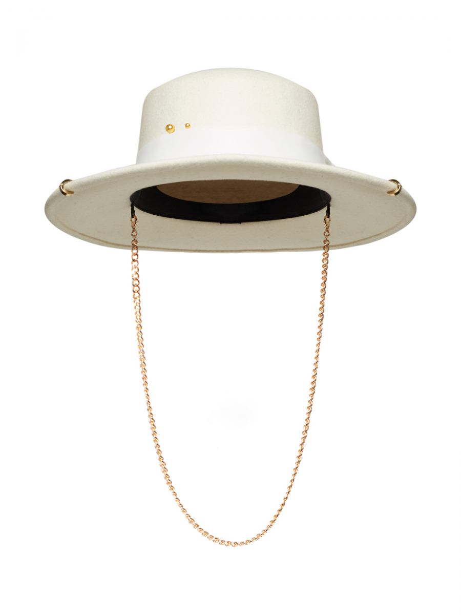 Шляпа канотье фетровая с лентой, пирсингом и цепью Canotier  купить онлайн