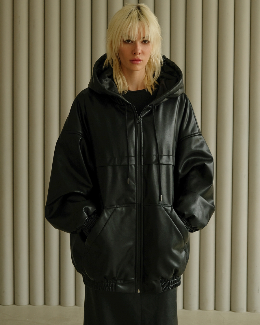 Куртка-худи на замке из эко-кожи ASYA SEMYONOVA  купить онлайн