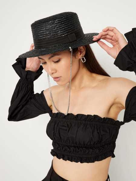 Шляпа канотье соломенная с пирсингом и цепочкой Canotier  купить онлайн