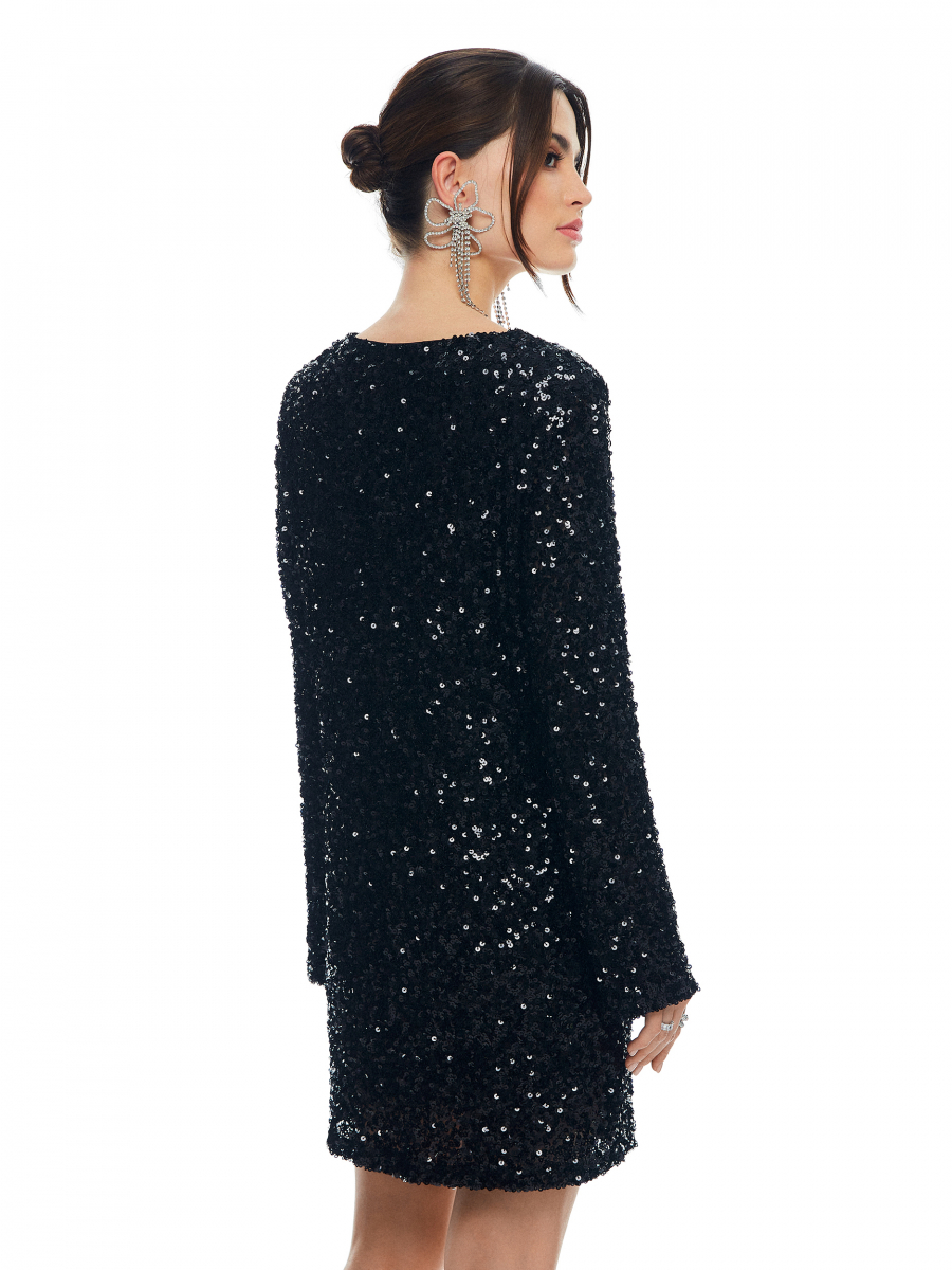 Платье мини из пайеток (Цвет: черный) (M, черный)