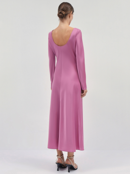 Платье из атласа с разрезом (Цвет: розовый) (XS, розовый)