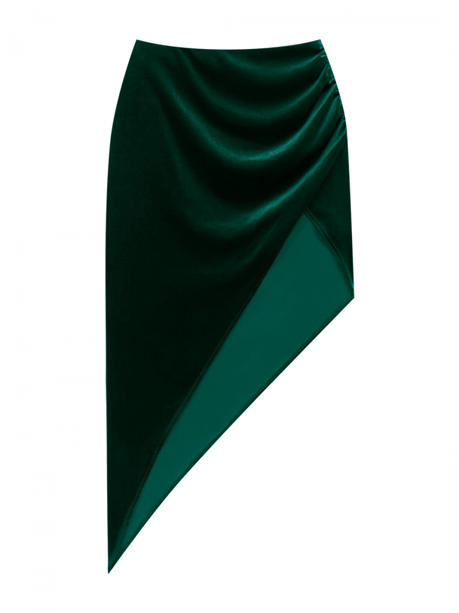 Юбка ассиметричная из бархата (Цвет: зеленый) (L, зеленый)