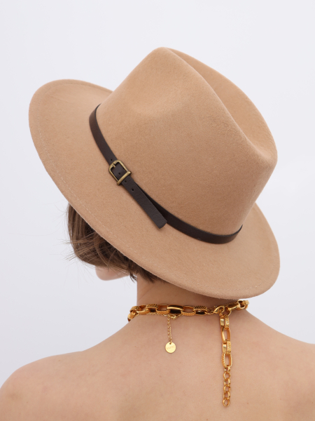 Шляпа федора фетровая с ремешком поля 7 см Canotier Фф7р цвет бежевый купить онлайн