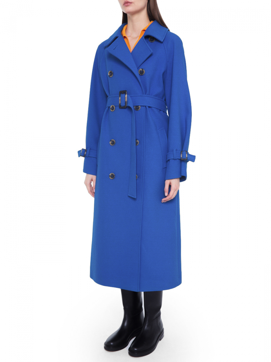 Пальто двубортное с рукавом реглан (синий) (L, синий)