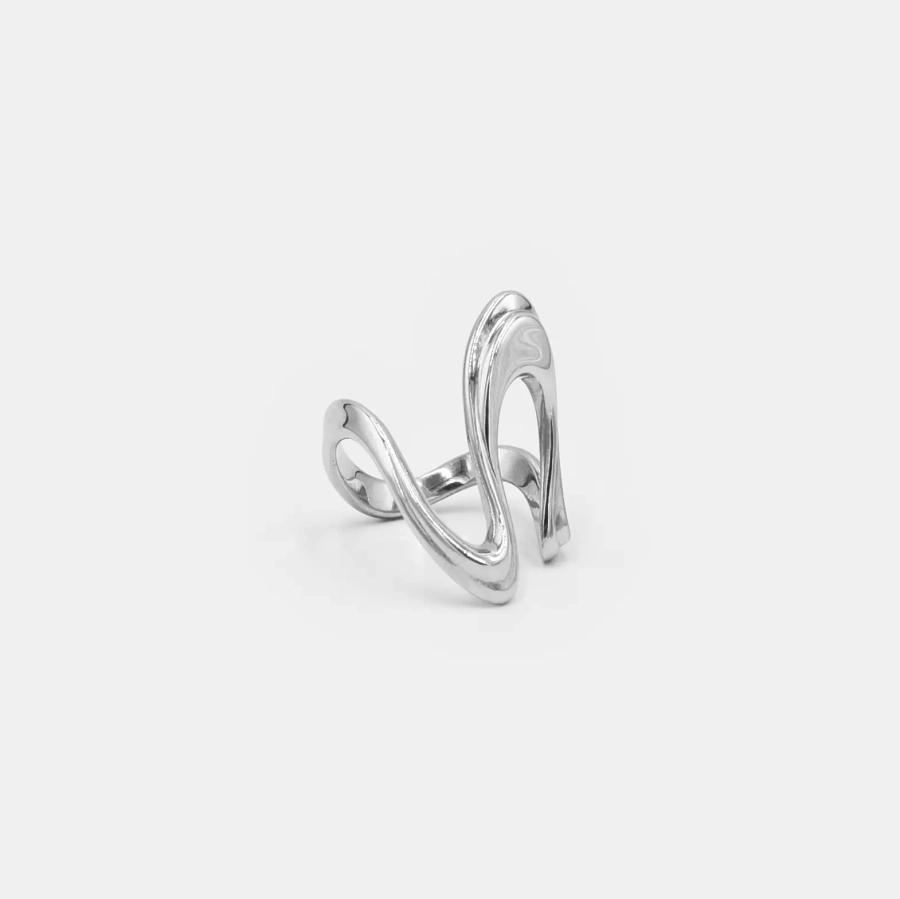 Кольцо абстрактная волна object 1.2 Darkrain, цвет: серебро, MS4003 купить онлайн
