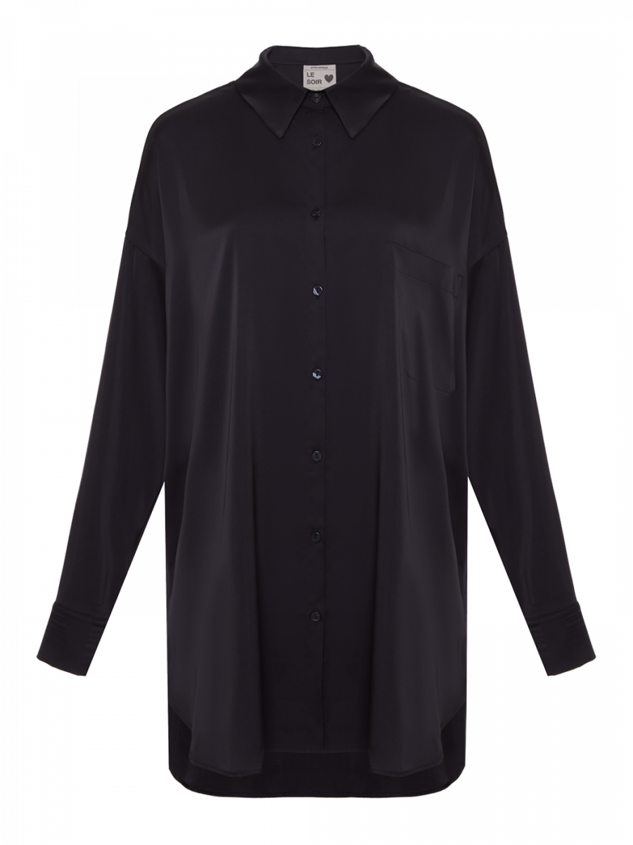 Рубашка оверсайз из сатина (черный) (OS, черный)