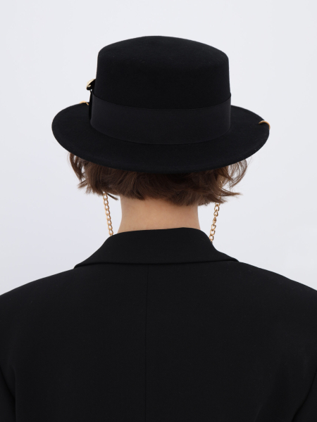 Шляпа канотье фетровая с лентой, цепью и пирсингом Canotier Кф5л пцшб(з) цвет черный купить онлайн